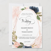 Invitation Romantique Script Blush Rose Marine Mariage Floral (Devant)
