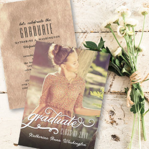 Invitation Romantique Script Bronze Foil Photo Graduation Par