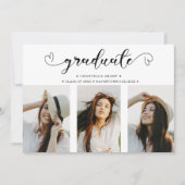 Invitation Romantique Script Collage 3 Photos Graduation (Devant)