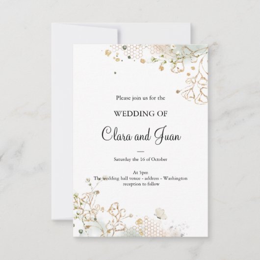 Invitation Romantique simple rose or floral (Devant)