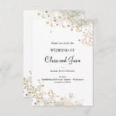 Invitation Romantique simple rose or floral (Devant / Derrière)