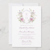 Invitation Romantique Soft Pastel Monogram Crest Mariage (Devant)