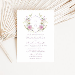 Invitation Romantique Soft Pastel Monogram Crest Mariage