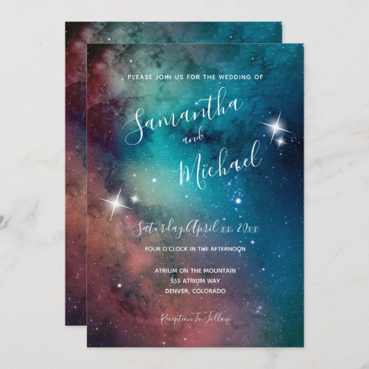 Invitation Romantique Star Lit Sky Mariage (Devant / Derrière)