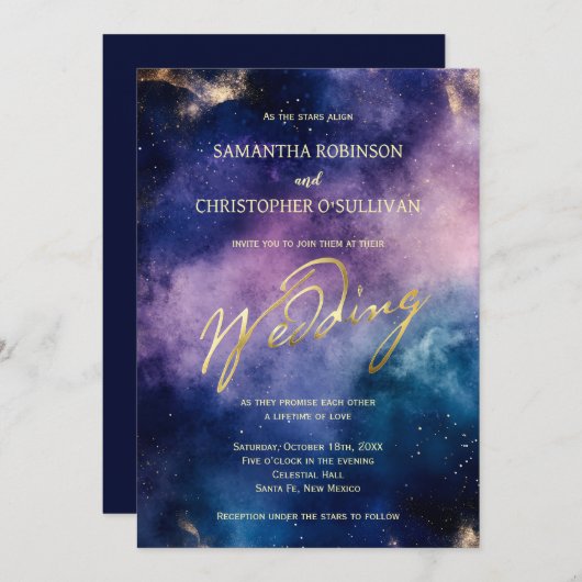 Invitation Romantique Starry Night Galaxy Mariage (Devant / Derrière)