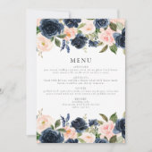 Invitation Romantique & sucré Marine Blush Floral Diner Menu (Devant)