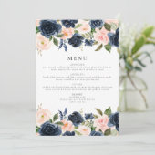 Invitation Romantique & sucré Marine Blush Floral Diner Menu (Debout devant)