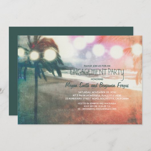 Invitation Romantique Sunset Beach Lanterns (Devant / Derrière)