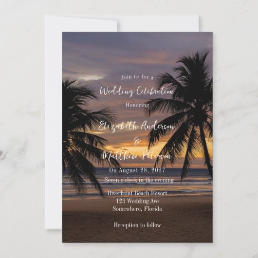 Invitation Romantique Sunset Beach Mariage Célébration (Devant)