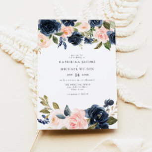 Invitation Romantique & Sweet Navy Blush Floral Garden Mariag