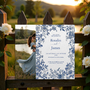 Invitation Romantique Toile Fleurie Bleu Poussiéreux Photo Ma