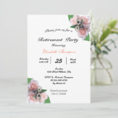Invitation Romantique trois roses rose fleurie Parti de retra (Debout devant)