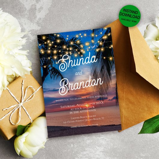 Invitation Romantique Tropical Summer Beach Mariage
