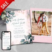 Invitation Romantique Turquoise Blush Photo Qr Code Mariage R