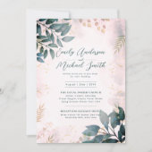 Invitation Romantique Turquoise Blush Photo Qr Code Mariage R (Devant)