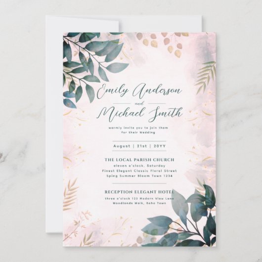 Invitation Romantique Turquoise Blush Photo Qr Code Mariage R (Devant)