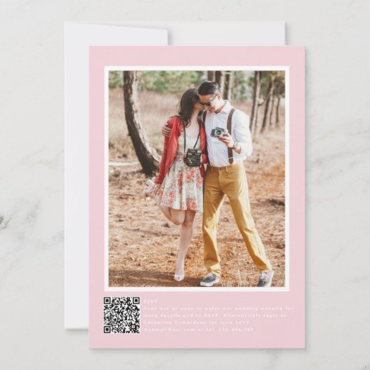 Invitation Romantique Turquoise Blush Photo Qr Code Mariage R (Dos)