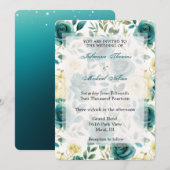 Invitation Romantique Turquoise Cream Roses Floral Mariage (Devant / Derrière)