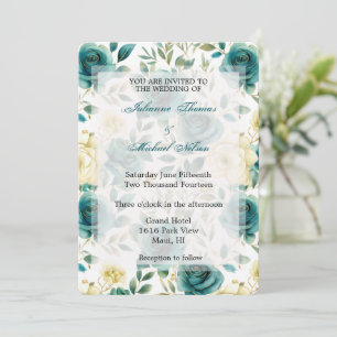 Invitation Romantique Turquoise Cream Roses Floral Mariage