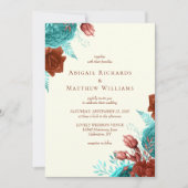 Invitation Romantique Turquoise rouille ivoire Mariage floral (Devant)