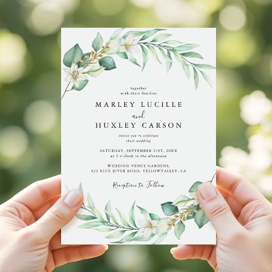 Invitation Romantique verdure Wreath Mariage élégant