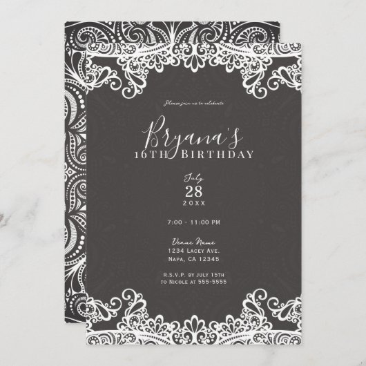 Invitation Romantique Vintage Boho Blanc dentelle Brown Sweet (Devant / Derrière)