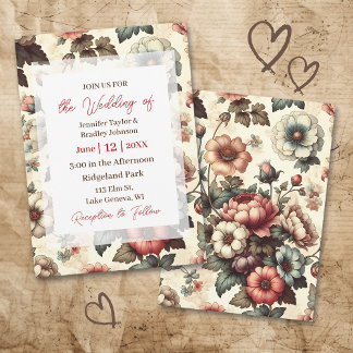 Invitation Romantique Vintage Bourgogne Floral Mariage