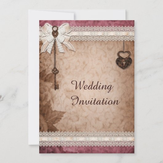 Invitation Romantique Vintage Hearts Locks and Keys Mariage (Devant)