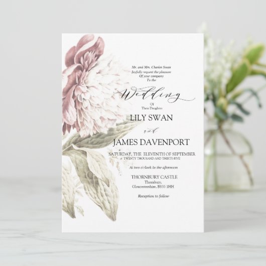 Invitation Romantique Vintage Peony Mariage (Debout devant)