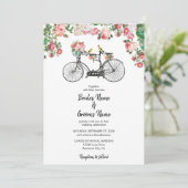 Invitation Romantique Vintage Vélo Fleurs & Oiseaux Mariage (Debout devant)