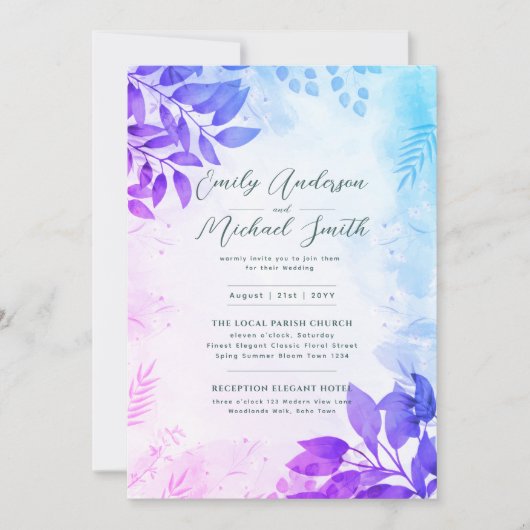 Invitation Romantique violet Aqua Photo Qr Code Rsvp Mariage (Devant)