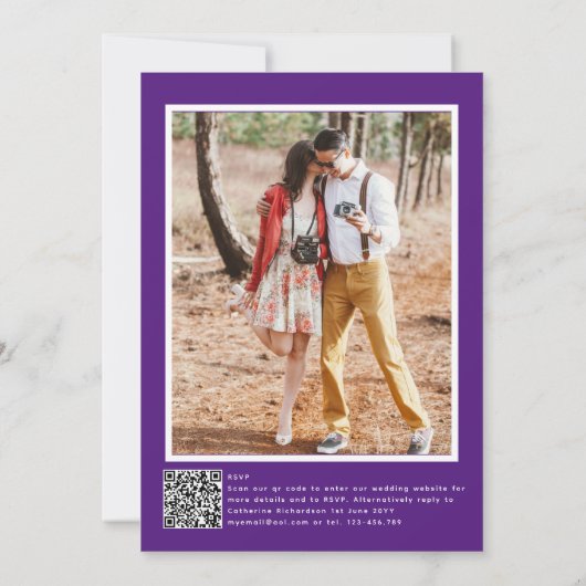 Invitation Romantique violet Aqua Photo Qr Code Rsvp Mariage (Dos)
