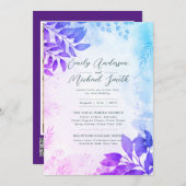 Invitation Romantique violet Aqua Photo Qr Code Rsvp Mariage (Devant / Derrière)