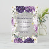 Invitation Romantique violet blanc Parties scintillant floral (Debout devant)