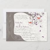 Invitation Romantique violet et corail rustique arbre lovebir (Devant)