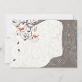 Invitation Romantique violet et corail rustique arbre lovebir (Dos)
