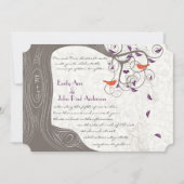 Invitation Romantique violet et corail rustique arbre lovebir (Devant)