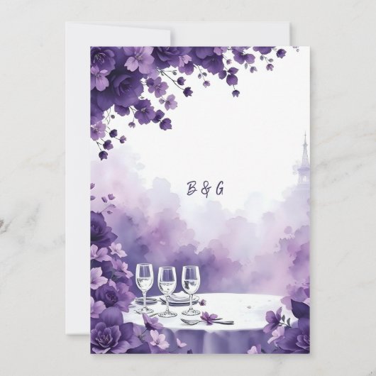 Invitation Romantique violet Floral Mariage Tour Eiffel (Dos)