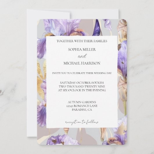Invitation Romantique violet Iris Mariage Floral (Devant)