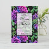 Invitation Romantique violet magenta aquarelle pivoines MARIA (Debout devant)
