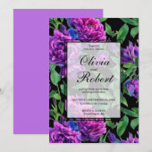 Invitation Romantique violet magenta aquarelle pivoines MARIA (Devant / Derrière)