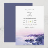 Invitation Romantique Violet Rocky Shoreline Dusk Beach Maria (Devant / Derrière)