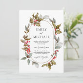 Invitation Romantique Winter Holly et Mariage botanique Berri (Debout devant)