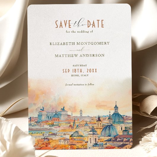 Invitation Rome Italie Aquarelles romantiques Save the Date