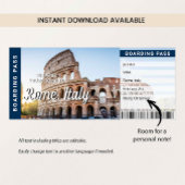 Invitation Rome Italy Trip Surprise Boarding Pass Card