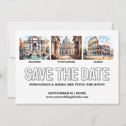 Invitation Rome photo enregistrer la date mariage destination (Devant)