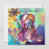 Invitation ROMEO ET JULIET Floral Blue Gold Étincelles (Devant)