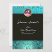 Invitation ROMEO ET JULIET rose Aqua Bleu, Turquoise Damas Fl (Dos)