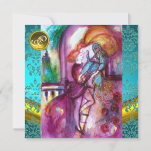 Invitation ROMÉO ET JULIETTE Bleu Aqua, Floral Damassé Sarcel