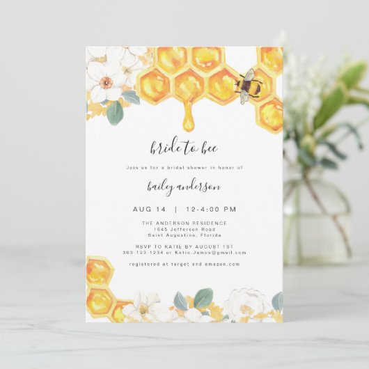 Invitation Romy - Floral Honey Bumble Bee Fête des mariées (Debout devant)